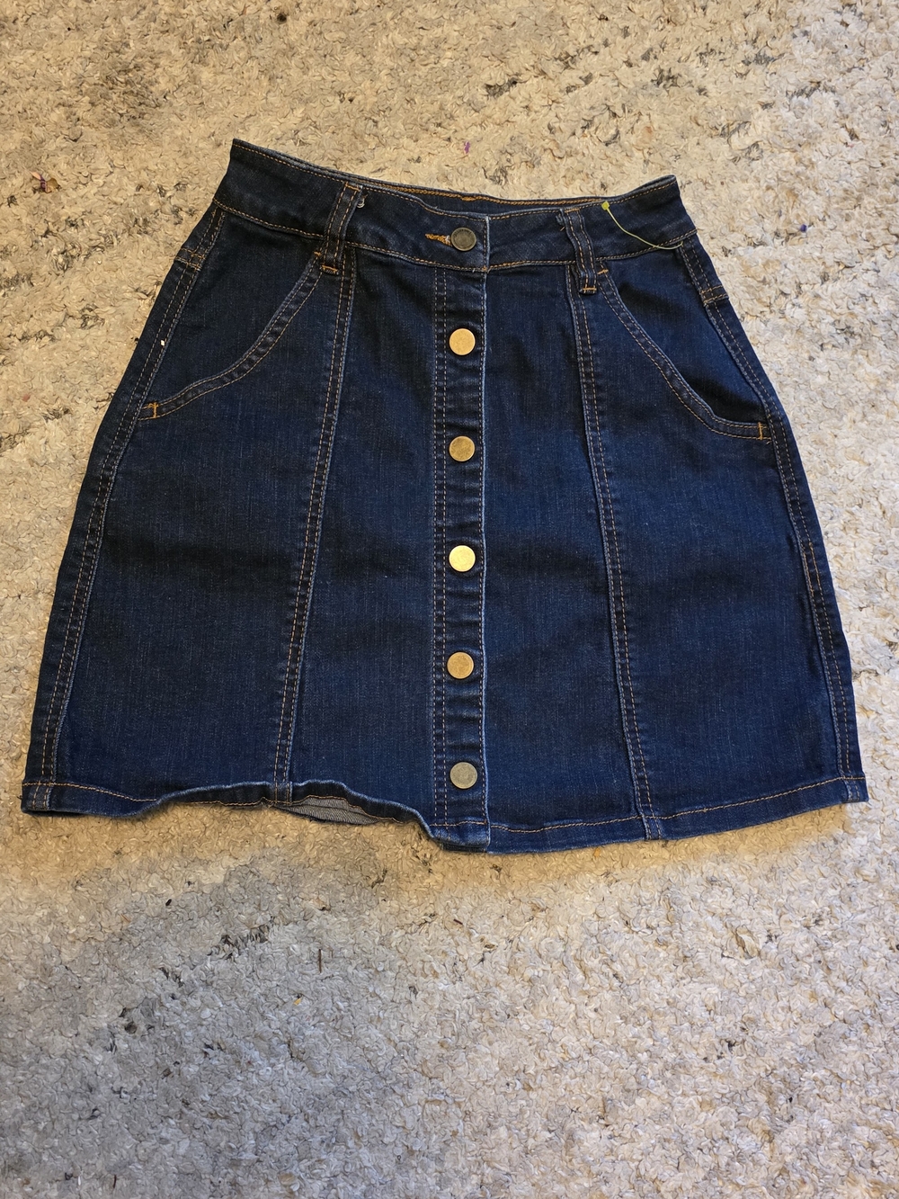 Dark Blue Button-Front Denim Skirt - Women's
